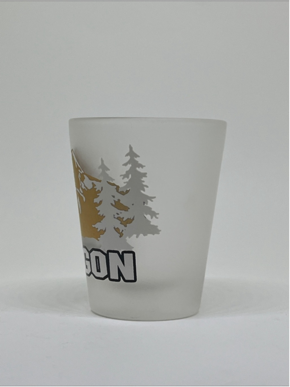Oregon Frosted Shot Glass with Gold Mountain Design - Picture 3 of 4